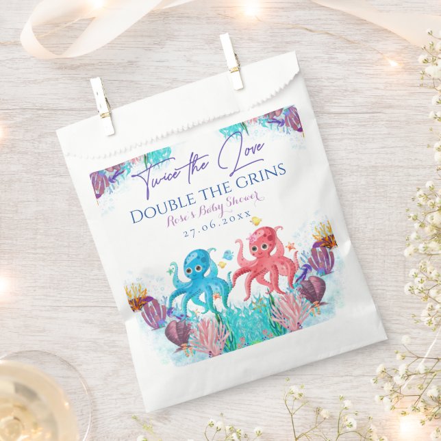 Cute Ocean Sea Twin Octopus Baby Shower Party Favour Bag (Clipped)