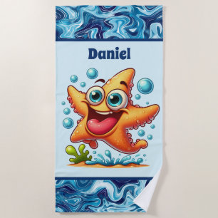 Cute ocean starfish Summer add name Beach Towel