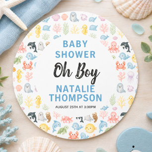Cute Ocean Under the Sea Animal Baby Shower Classic Round Sticker