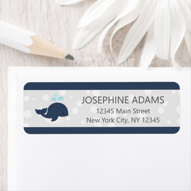 Cute Ocean Whale Navy Blue Adresse de retour (En situation)