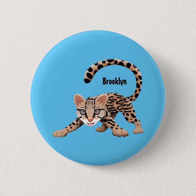 Cute ocelot cartoon illustration  2 inch round button (Front)