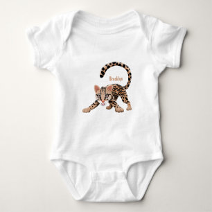 Cute ocelot cartoon illustration baby bodysuit