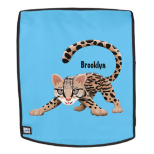Cute ocelot cartoon illustration backpack