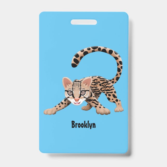 Cute ocelot cartoon illustration badge (Front)