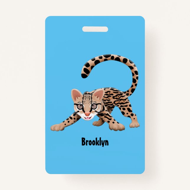Cute ocelot cartoon illustration badge (Front)