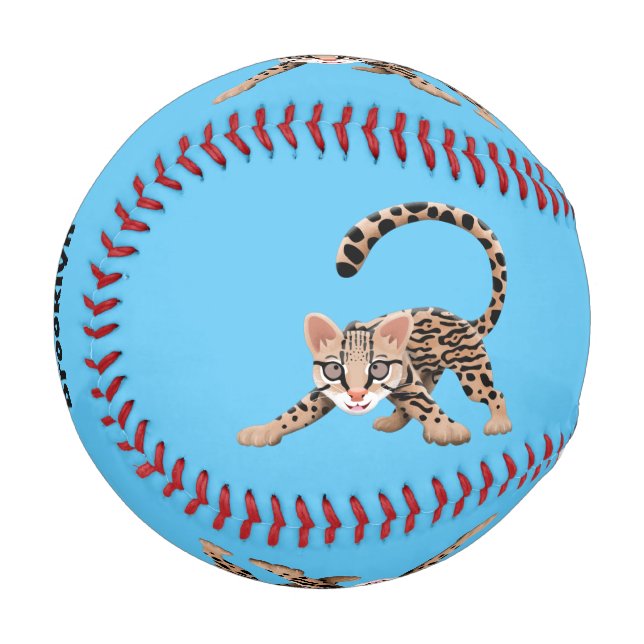 Cute ocelot cartoon illustration baseball (Front Left)