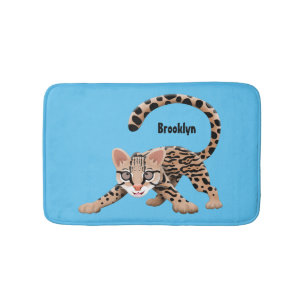 Cute ocelot cartoon illustration bath mat