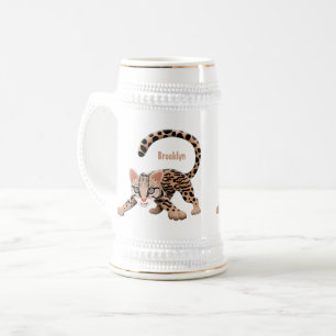 Cute ocelot cartoon illustration beer stein