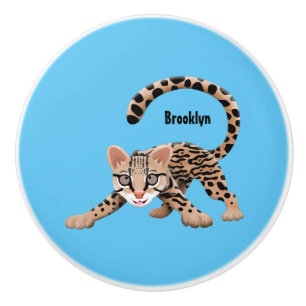 Cute ocelot cartoon illustration  ceramic knob