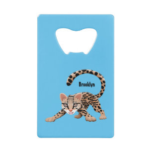 Cute ocelot cartoon illustration  credit card bottle opener