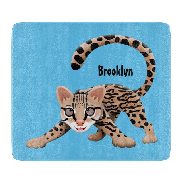 Cute ocelot cartoon illustration  cutting board (Front)