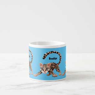 Cute ocelot cartoon illustration espresso cup