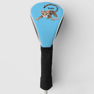 Cute ocelot cartoon illustration golf head cover