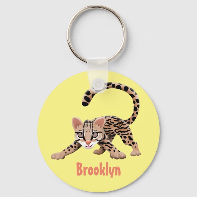 Cute ocelot cartoon illustration keychain (Front)
