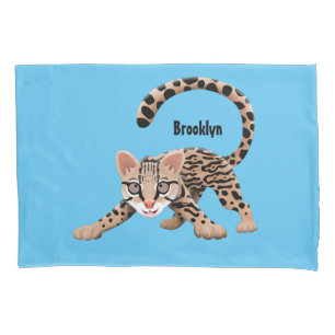 Cute ocelot cartoon illustration  pillowcase