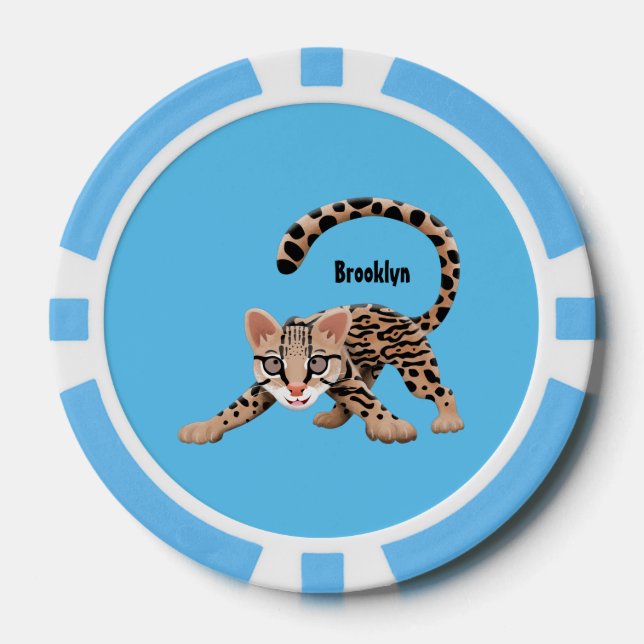 Cute ocelot cartoon illustration  poker chips (Front)