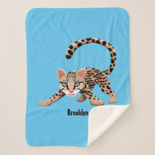 Cute ocelot cartoon illustration  sherpa blanket