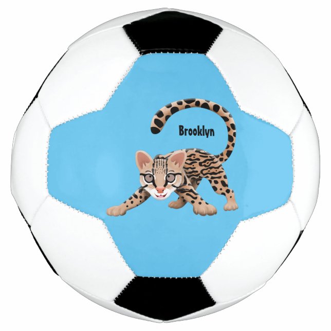 Cute ocelot cartoon illustration soccer ball (Front)