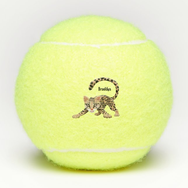 Cute ocelot cartoon illustration  tennis balls (Front)