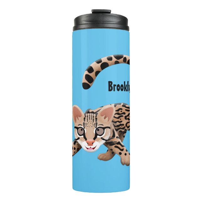 Cute ocelot cartoon illustration  thermal tumbler (Front)