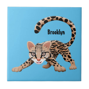 Cute ocelot cartoon illustration tile