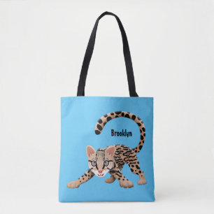 Cute ocelot cartoon illustration tote bag