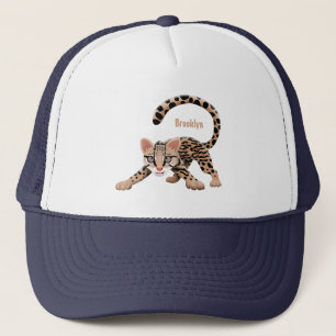 Cute ocelot cartoon illustration  trucker hat