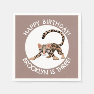Cute ocelot cartoon personalized birthday napkin