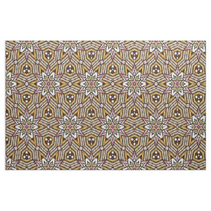 Cute Ochre Yellow Brown Pink Mosaic Pattern Fabric
