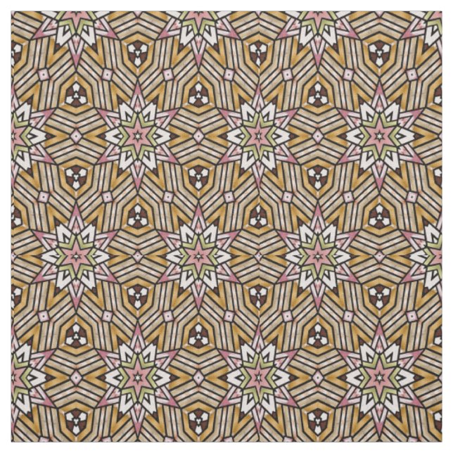 Cute Ochre Yellow Brown Pink Mosaic Pattern Fabric (Swatch)