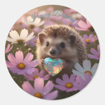 Cute October Hedgehog with Opal Heart