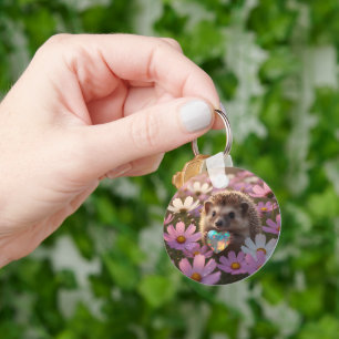 Cute October Hedgehog with Opal Heart Keychain