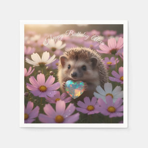Cute October Hedgehog with Opal Heart Napkin