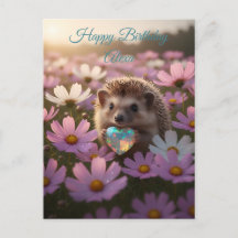 Cute October Hedgehog with Opal Heart
