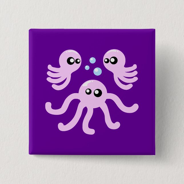 Cute Octopus 2 Inch Square Button (Front)