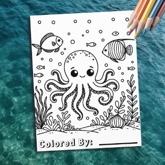 Cute Octopus and Fish | Kid's Colouring Page