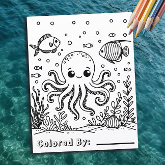 Cute Octopus and Fish | Kid's Colouring Page