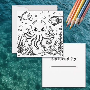 Cute Octopus and Fish Kid's Colouring Page