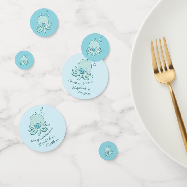Cute Octopus Baby Shower Kawaii Blue Boy Confetti (Group)