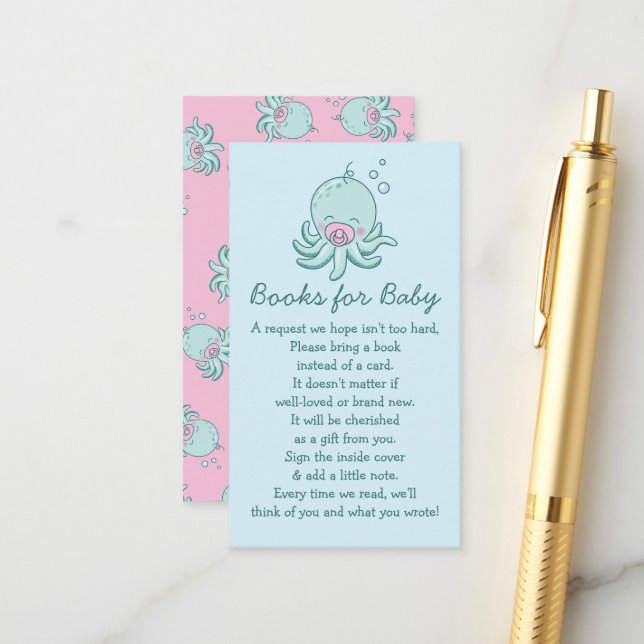 Cute Octopus Baby Shower Kawaii Pink Book for Baby Enclosure Card (Front/Back In Situ)