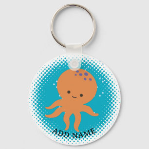 Cute Octopus Cartoon Blue Ocean Custom Name Keychain