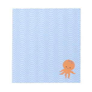 Cute Octopus Cartoon Blue Waves Custom Notepad
