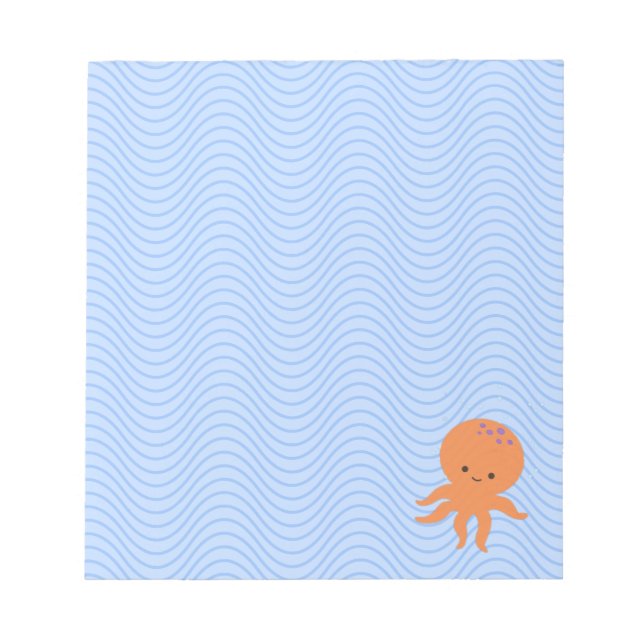 Cute Octopus Cartoon Blue Waves Custom  Notepad (Front)