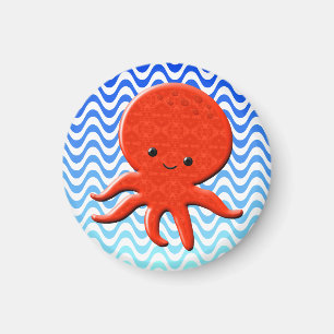 Cute Octopus Cartoon Blue Waves Magnet