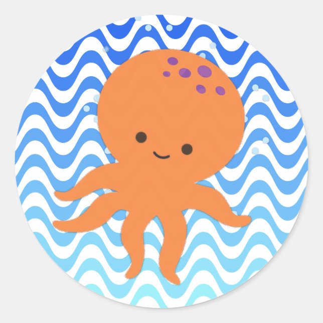 Cute Octopus Cartoon Classic Round Sticker (Front)