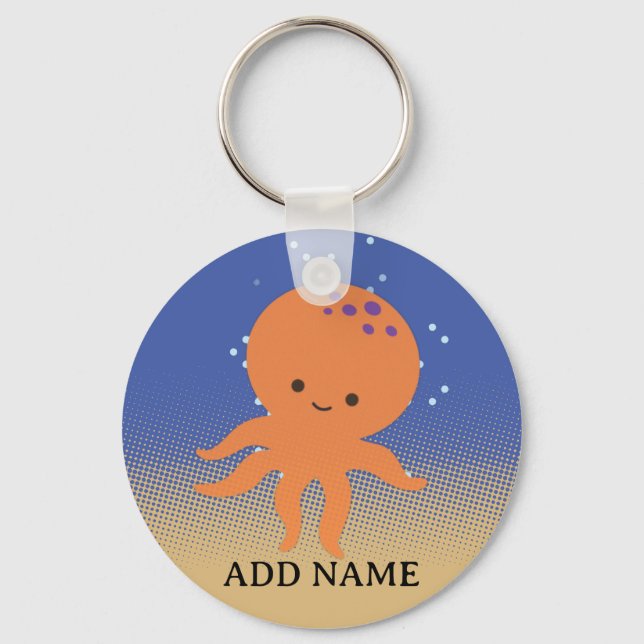 Cute Octopus Cartoon Custom Name Keychain (Front)