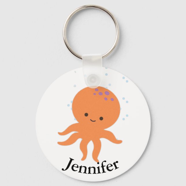 Cute Octopus Cartoon Custom Name Keychain (Back)