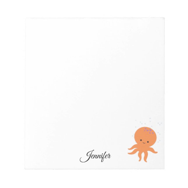 Cute Octopus Cartoon Custom Name Notepad (Front)