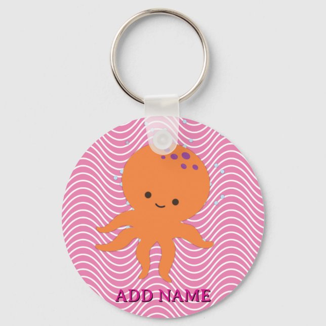 Cute Octopus Cartoon Cute Pink Keychain (Front)