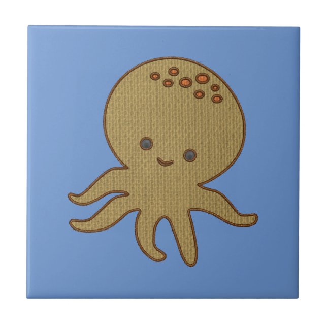 Cute Octopus Cartoon Embroidery Print Tile (Front)